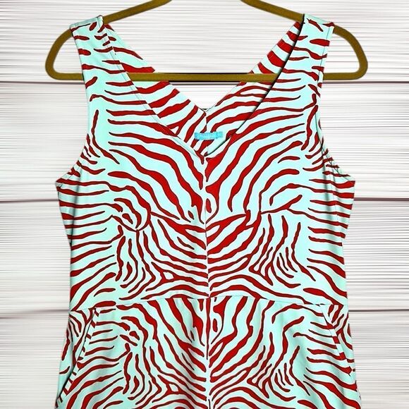 J. McLaughlin Sheath Dress Turquoise Red Zebra Print Sleeveless V-neck Summer M - Picture 4 of 12